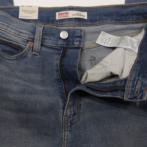 Signature Women's High Rise Straight Distressed Stretch Denim Jeans Blue Sz 8/29 - Picture 7 of 9